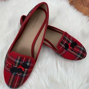 Plaid flats with embroidered dog